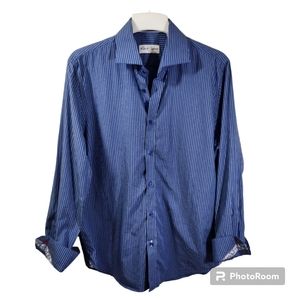 Robert graham blue striped paisley long sleeve cuff shirt sz s (42)16.5